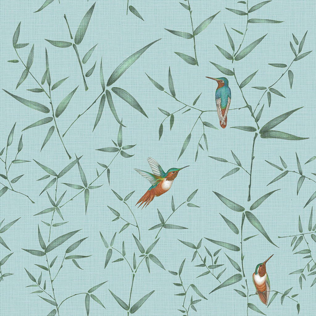 Oriental Birdsong Symphony, Animal Pattern Wallpaper in Sky blue colourway