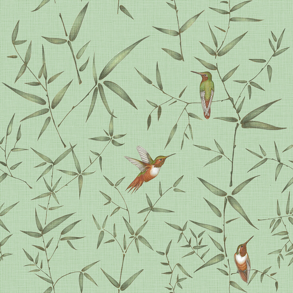 Oriental Birdsong Symphony, Animal Pattern Wallpaper in Jade Green colourway
