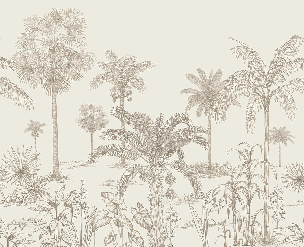 Vintage Palmscape, Tropical Mural Wallpaper in Antique close up