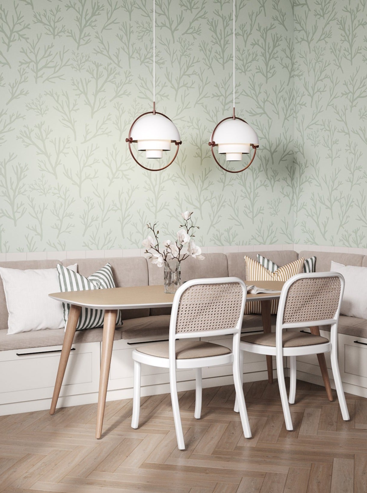 Saltwater Foliage, Pattern Wallpaper in dining room