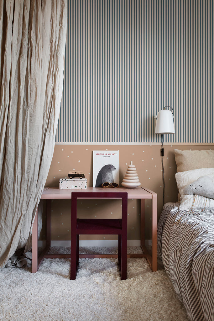 Polka Delicate Dots, Wallpaper in nude featured on a wall in a bedroom creating a soothing atmosphere