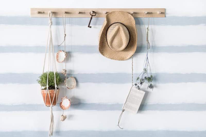 shore blue lines with hanging items on wall