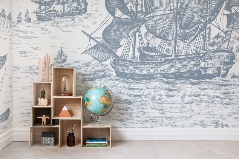 Columbus Blue Wallpaper in Nursery and kids room