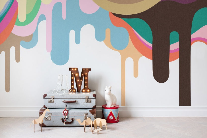 Dripping Ice Cream, Mural Wallpaper in playroom with toys