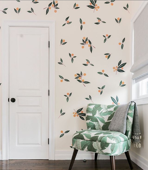 Watercolour oranges wall decals in bedroom