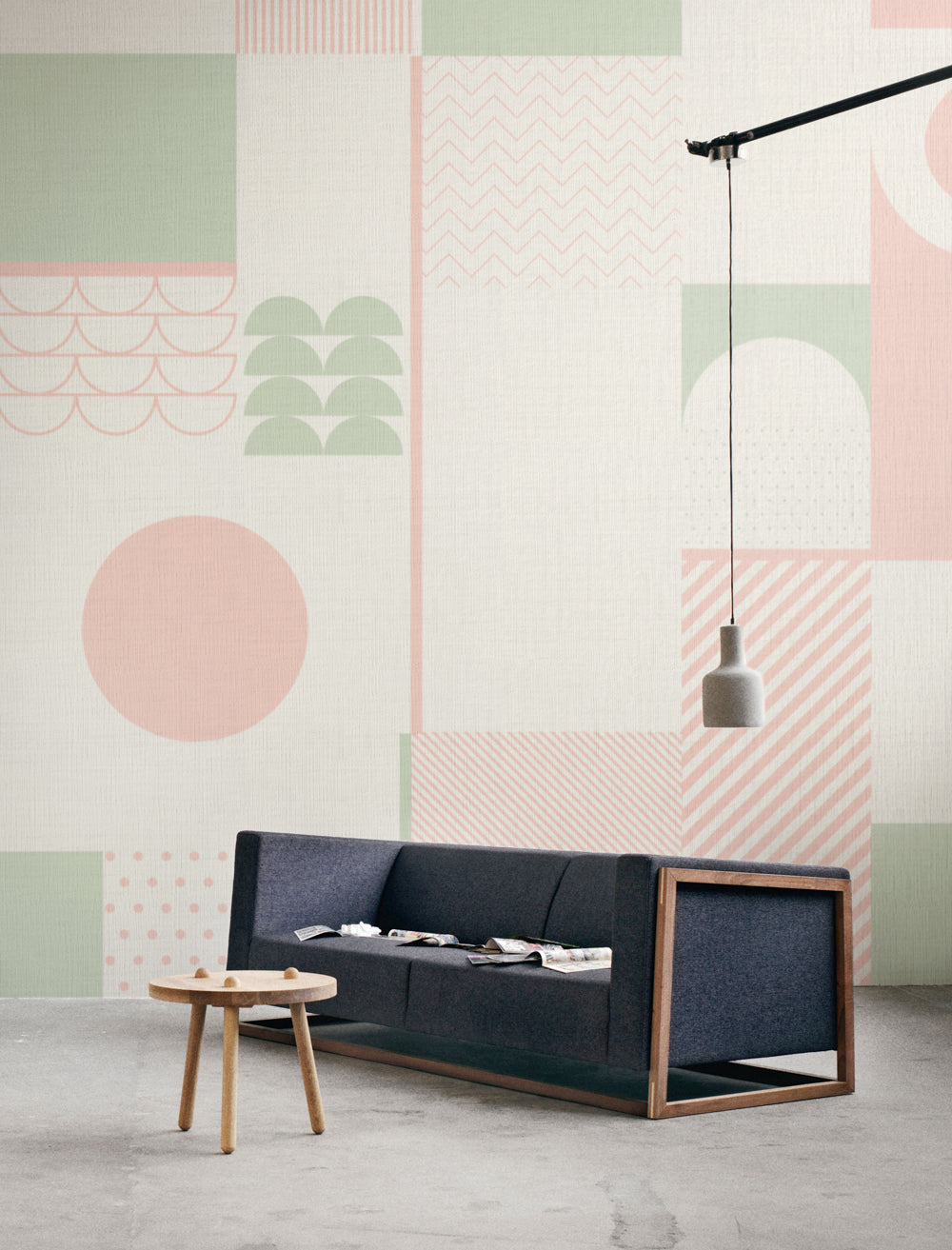 Giselle, Geometric Large Pattern Wallpaper in Living Room