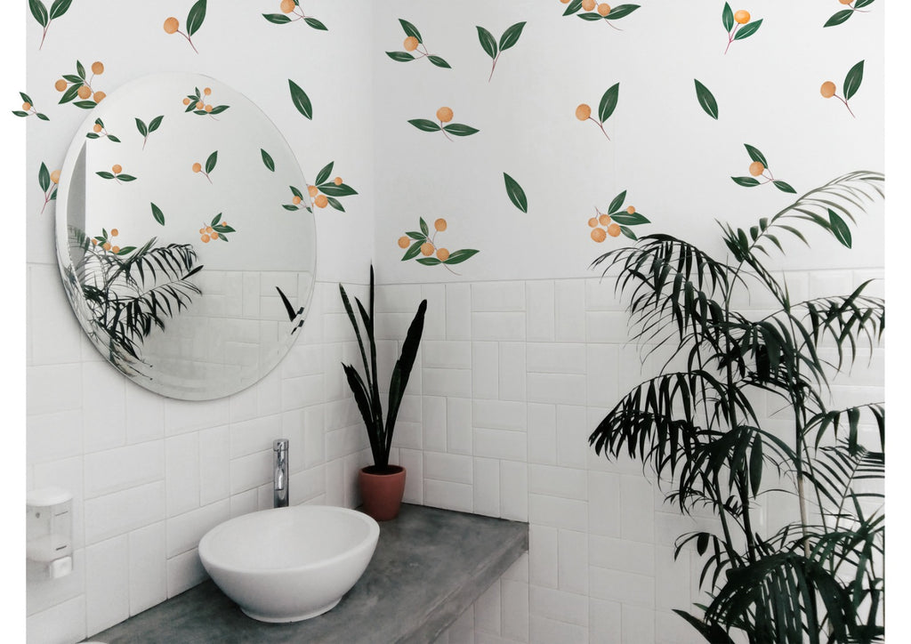 Watercolour Oranges, Wall Decals as seen in white furnished toilet and bath