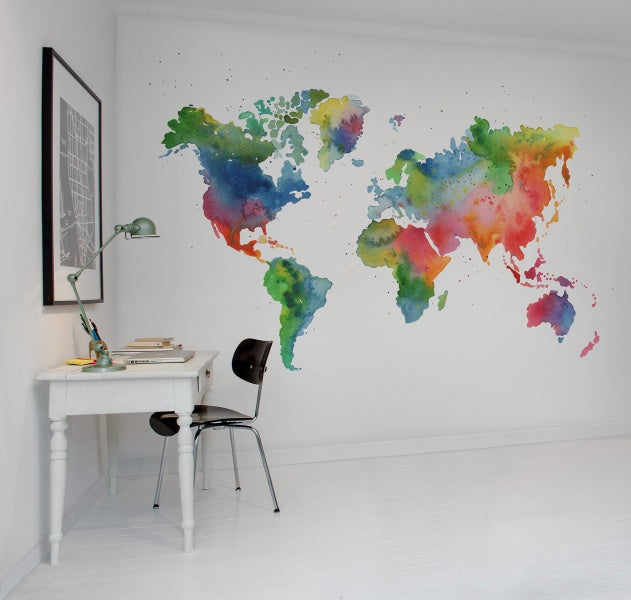 Rainbow World map Wallpaper in white study area