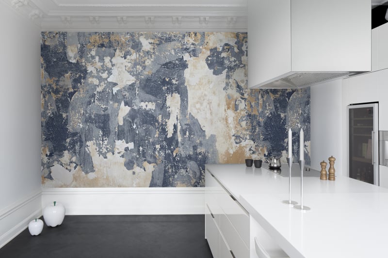 Watercolour Blue Wallpaper in kitchen