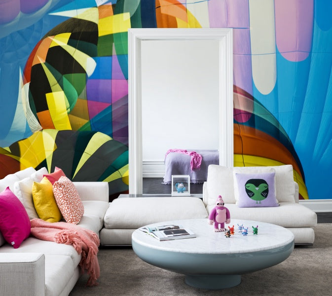 Balloon Flying High - Wallpaper with playful hot air balloons in vibrant colours in living room
