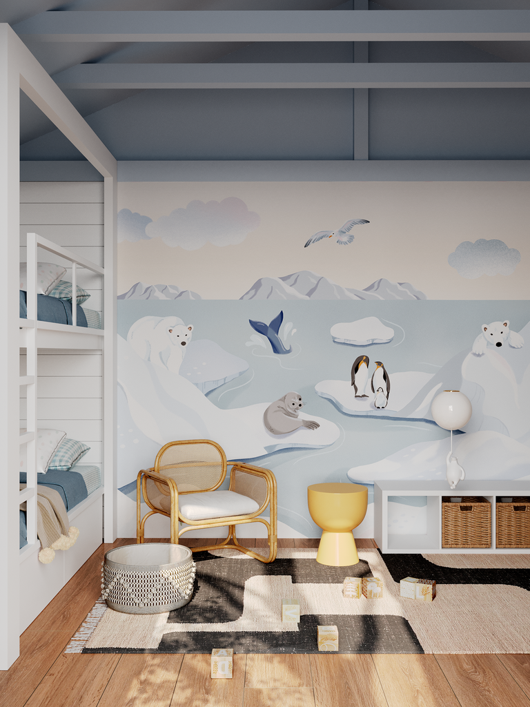 Frosty Friends at the Arctic, Animal Mural Wallpaper in Kids Bedroom