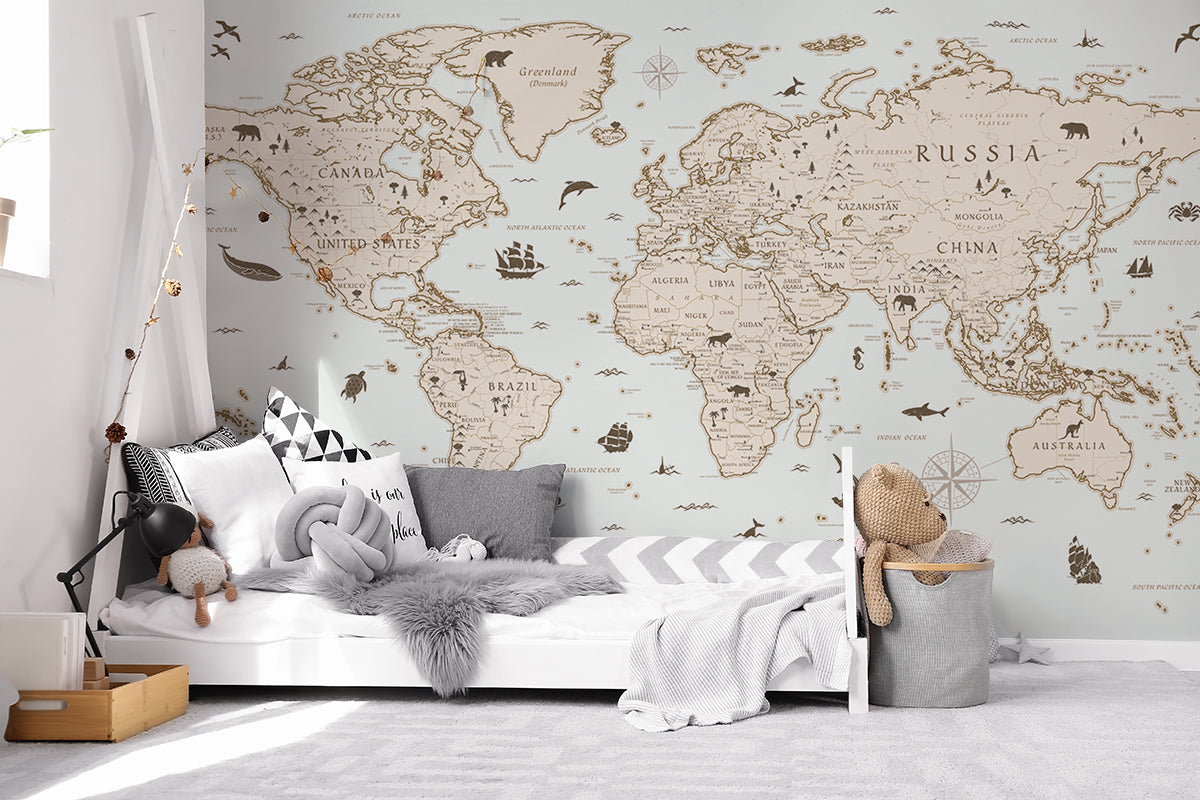 Explorer Atlas, World Map Mural Wallpaper