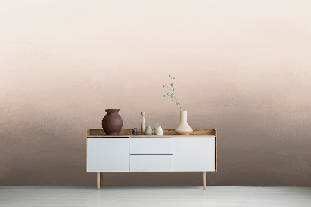 Horizon, Ombre Mural Wallpaper, with a sideboard in the middle