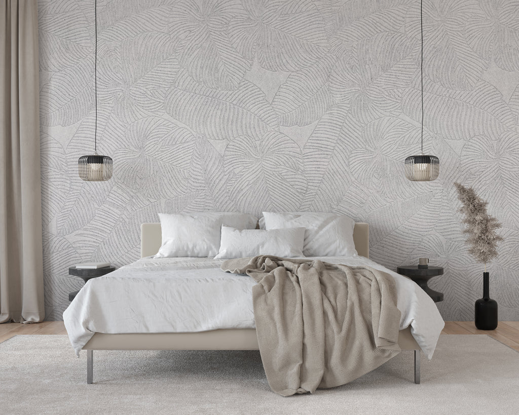 Erin Stone Foliage, Faux Texture Wallpaper in bedroom