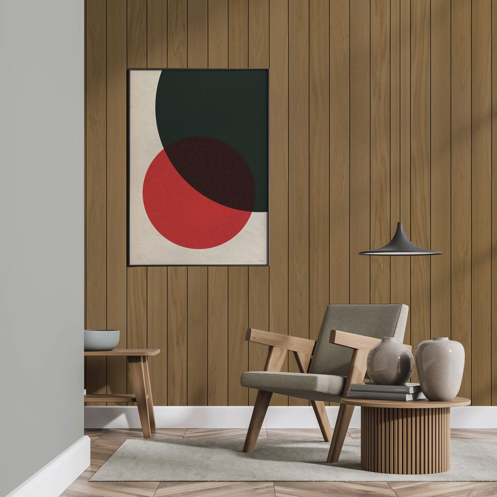 Hardwood Panels, Striped Wallpaper in the living room
