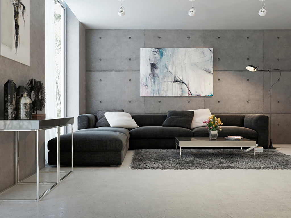 Industrial Concrete, Textured Wallpaper as seen in a beautiful modern living area. 