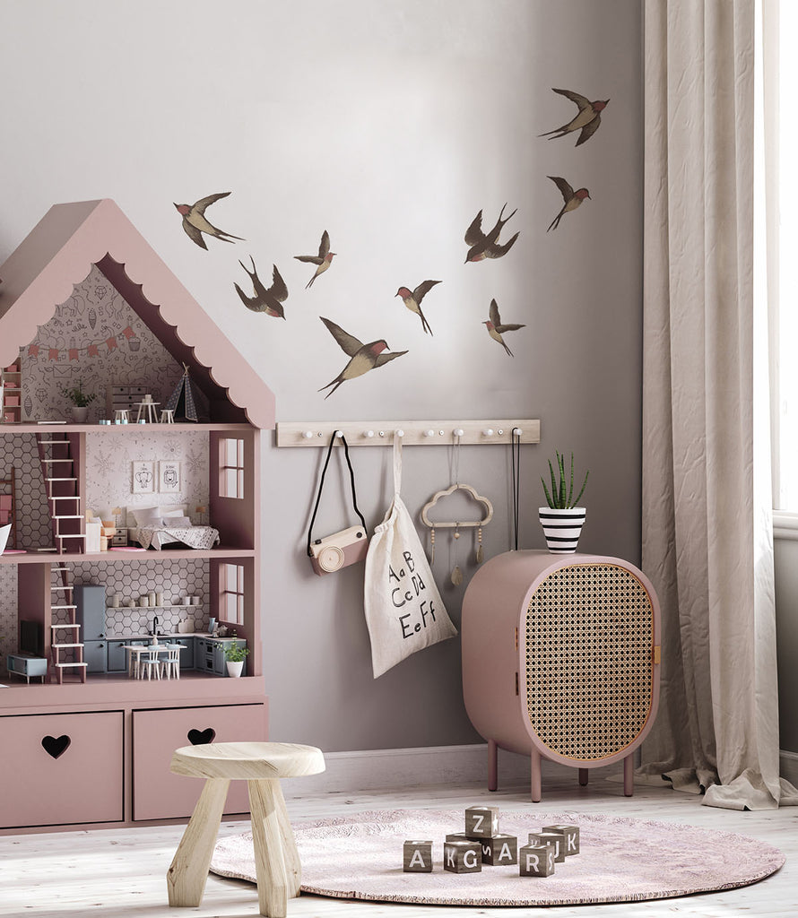 Swallows wall decals in bedroom