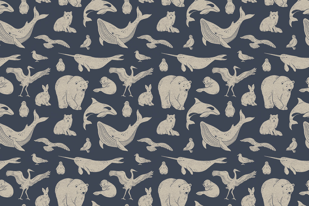 Blue Polar arctic animals pattern wallpaper