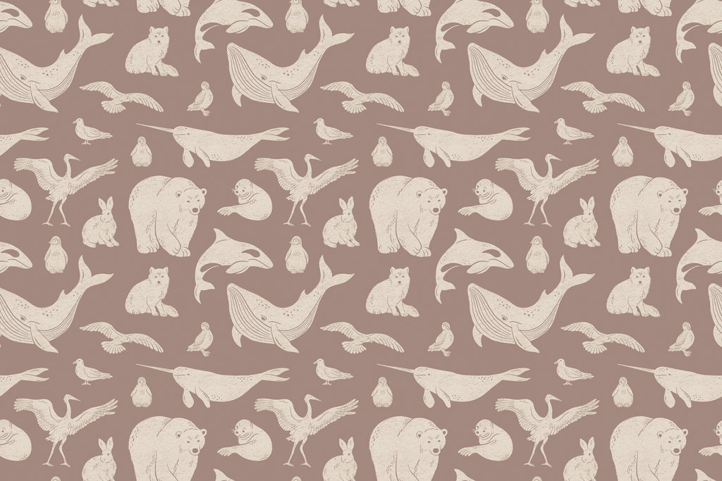 Dusty Pink Polar arctic animals pattern wallpaper