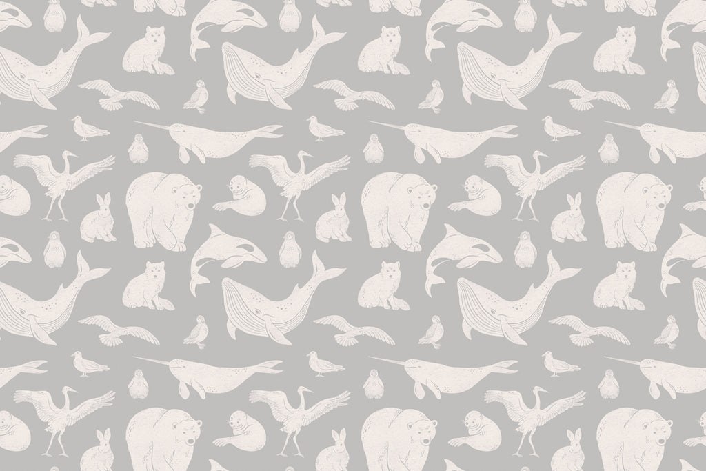 Grey Polar arctic animals pattern wallpaper