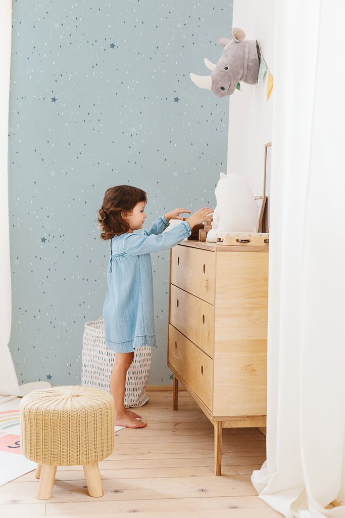 Twinkle Twinkle Little Stars, Kid's Wallpaper in blue featured in a child's playroom