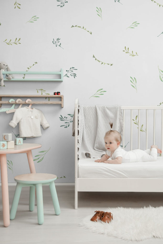 Lil' Foliages, Pattern Wallpaper, featured in a well-lit kid's room. 
