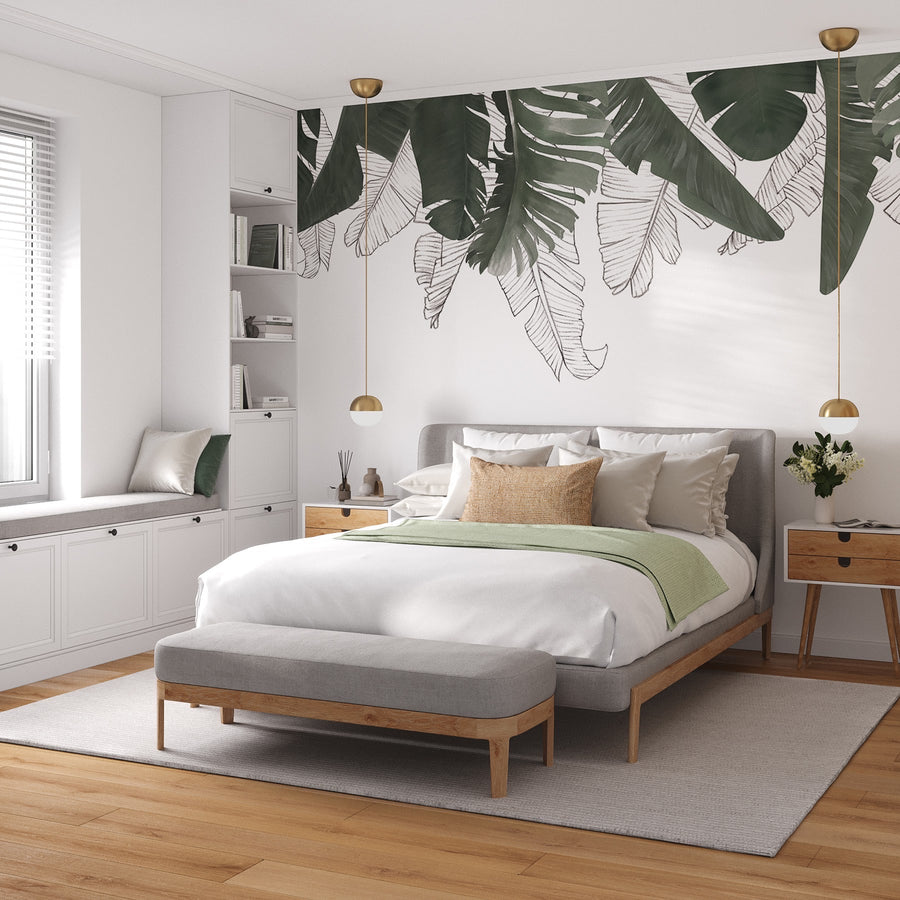 Summer Banana Garden, Wallpaper in a white and grey room