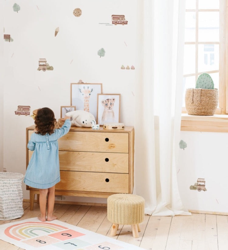 Mini Treats In The Park, Pattern Wallpaper, featured in a kid's playroom surrounded with toys. 