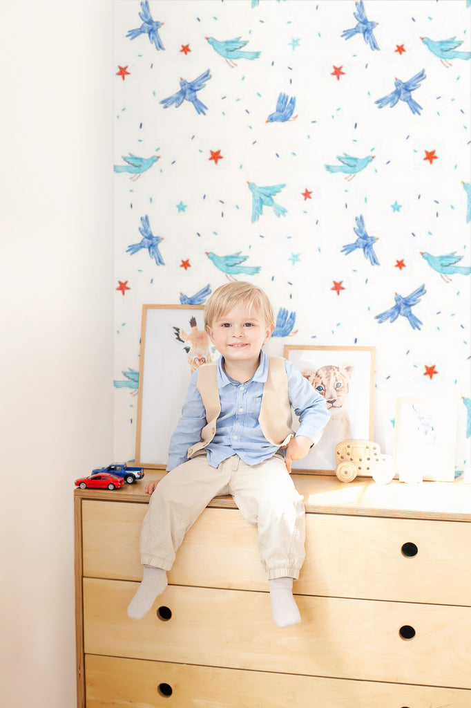 Swallows and Stars, Pattern Wallpaper in kid's room