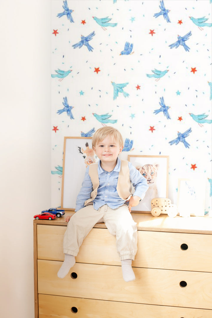 Swallows Flight, Patterned Wallpaper in the kid's bedroom