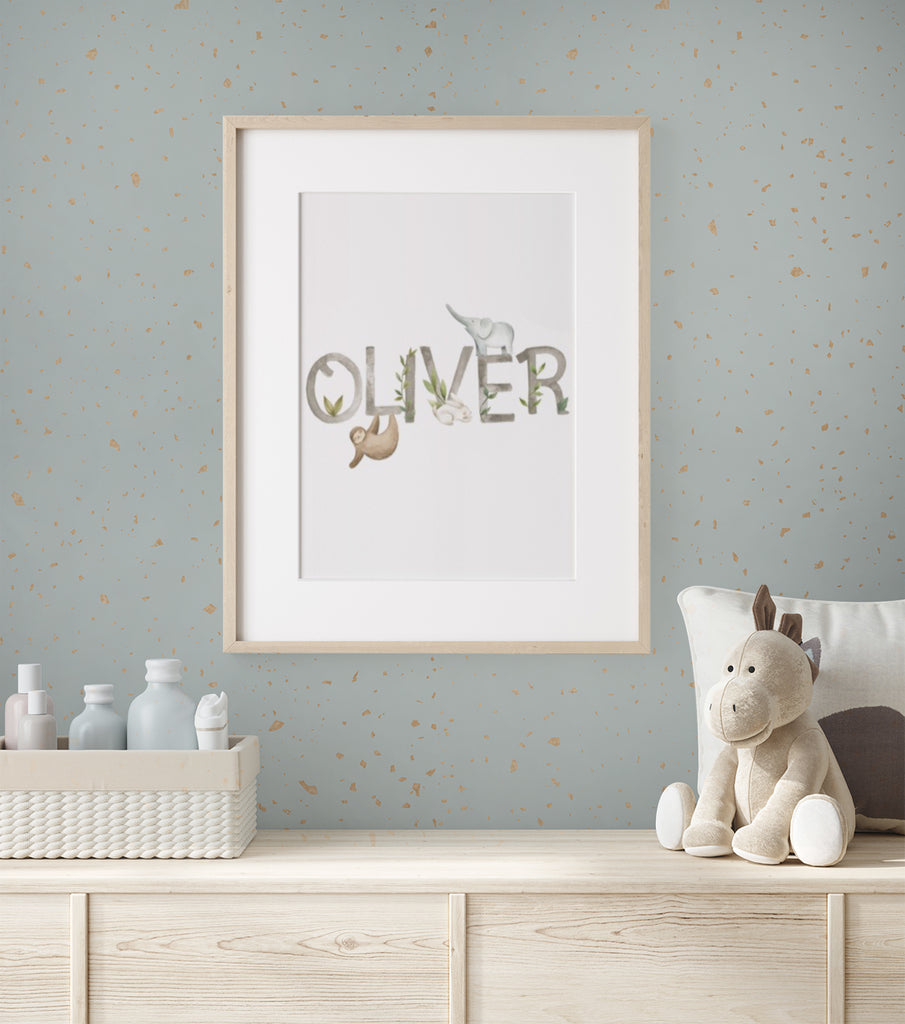 Gold Metallic Confetti Speckles Wallpaper in a nursery