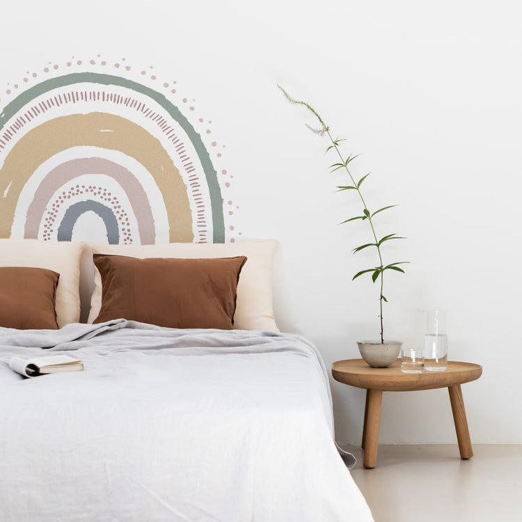 Boho XL Rainbow, Wall Decals in bedroom with plant on the bedside table