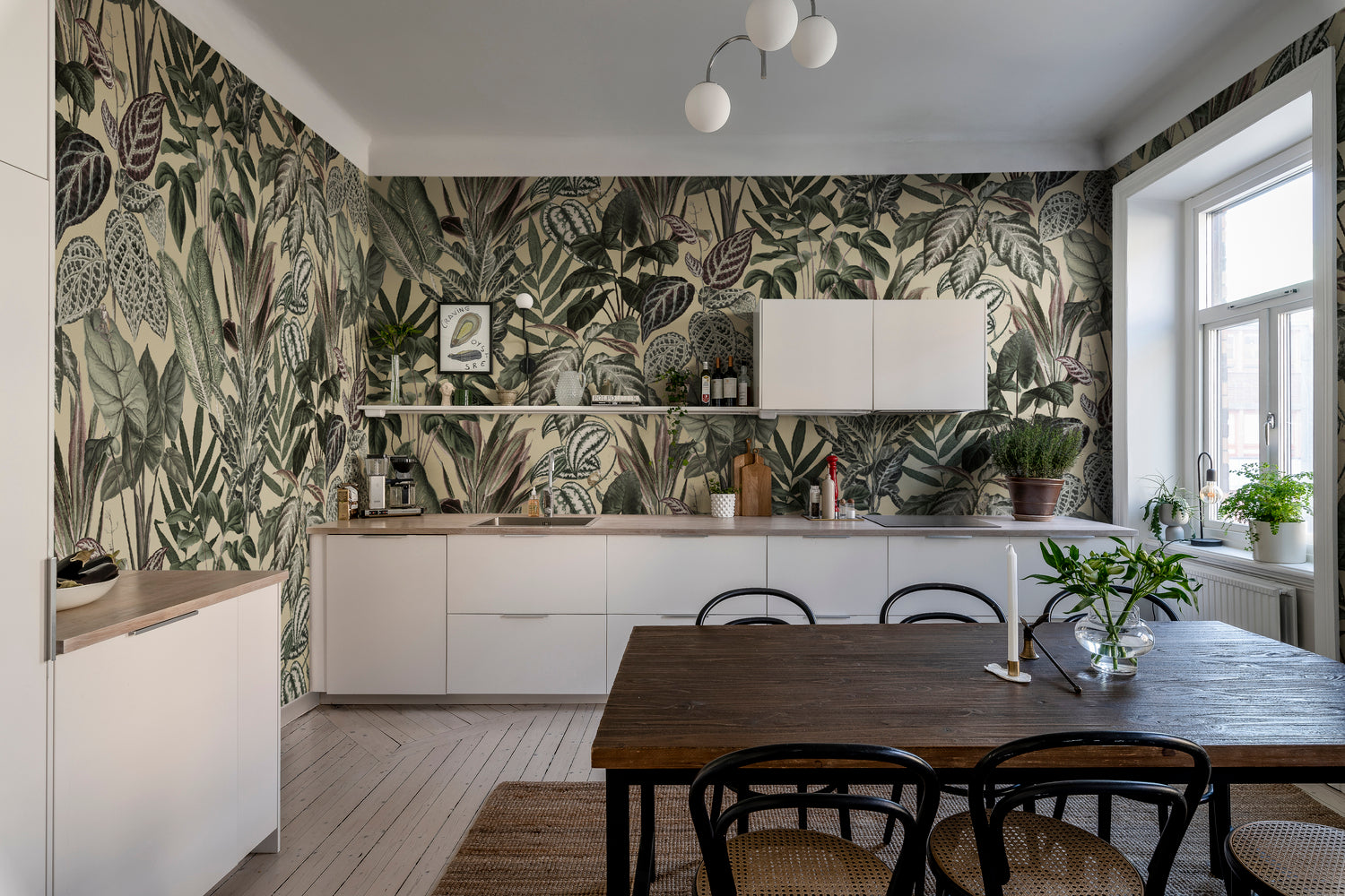 Night-time jungle mural wallpaper with exotic wildlife and foliage