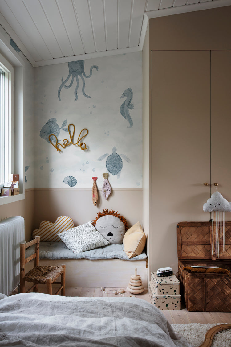 Ocean themed wallpaper for HDB children bedroom design - Ocean Friends