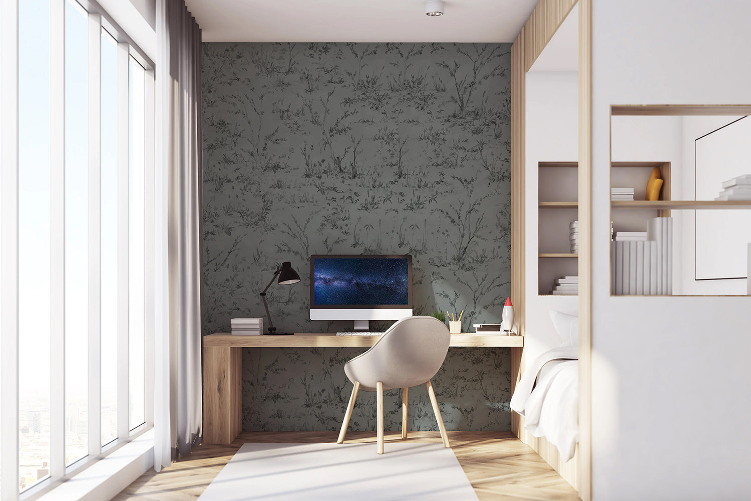 Trisha Floral Wallpaper in Home Office