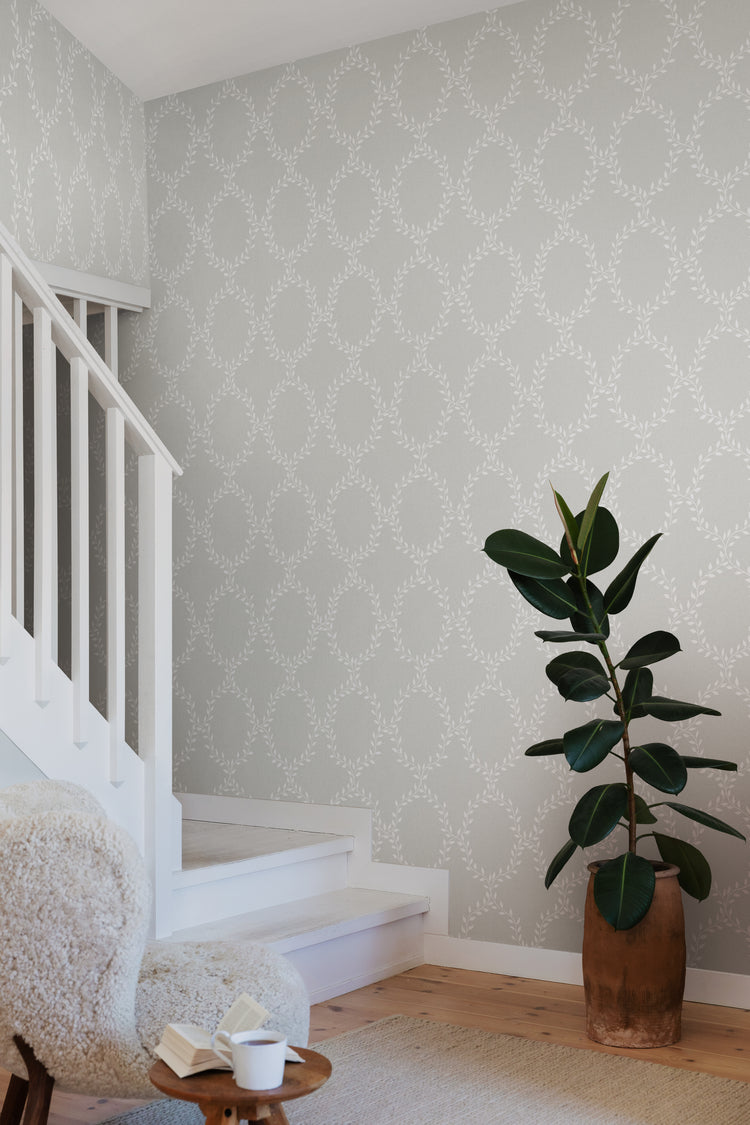 Wilma Wreath, Pattern Wallpaper featured in the hallway of Nordic home style