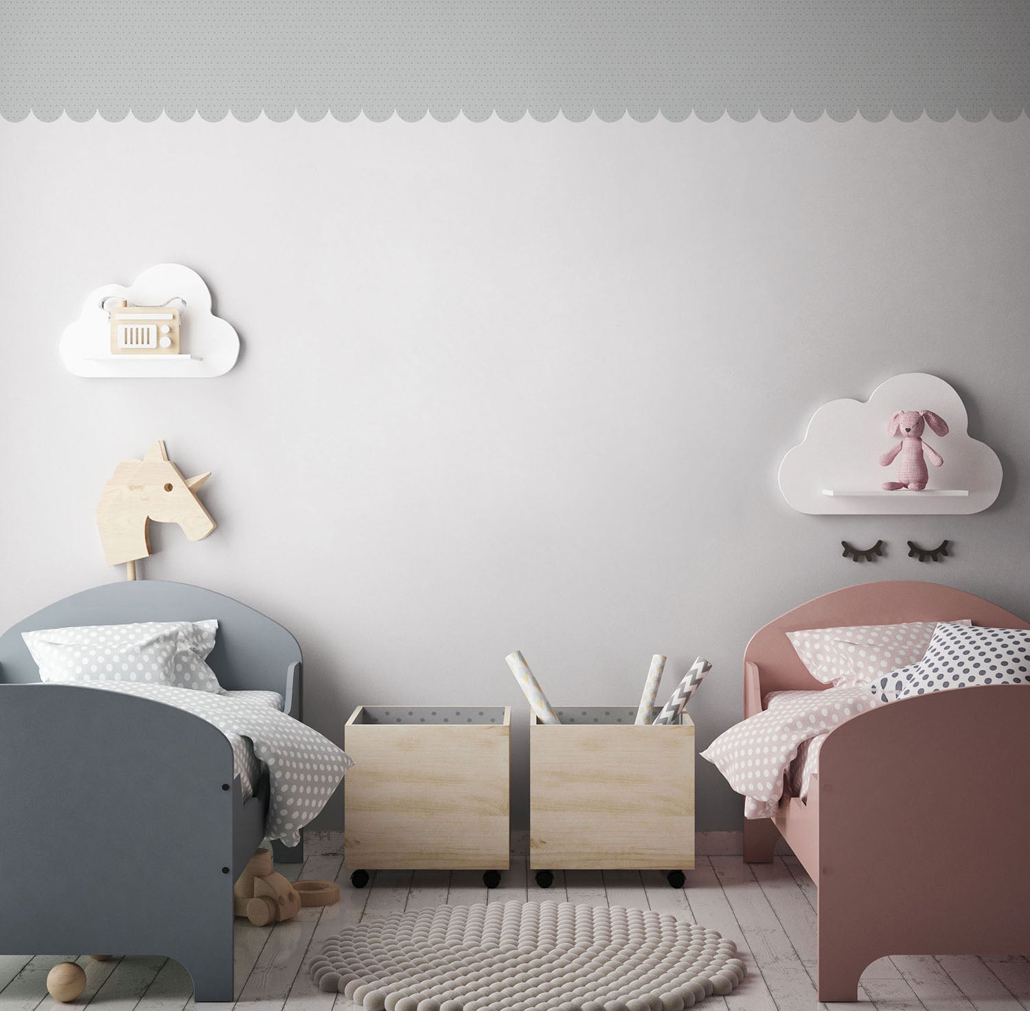 Light grey scallop pattern wallpaper for children's rooms