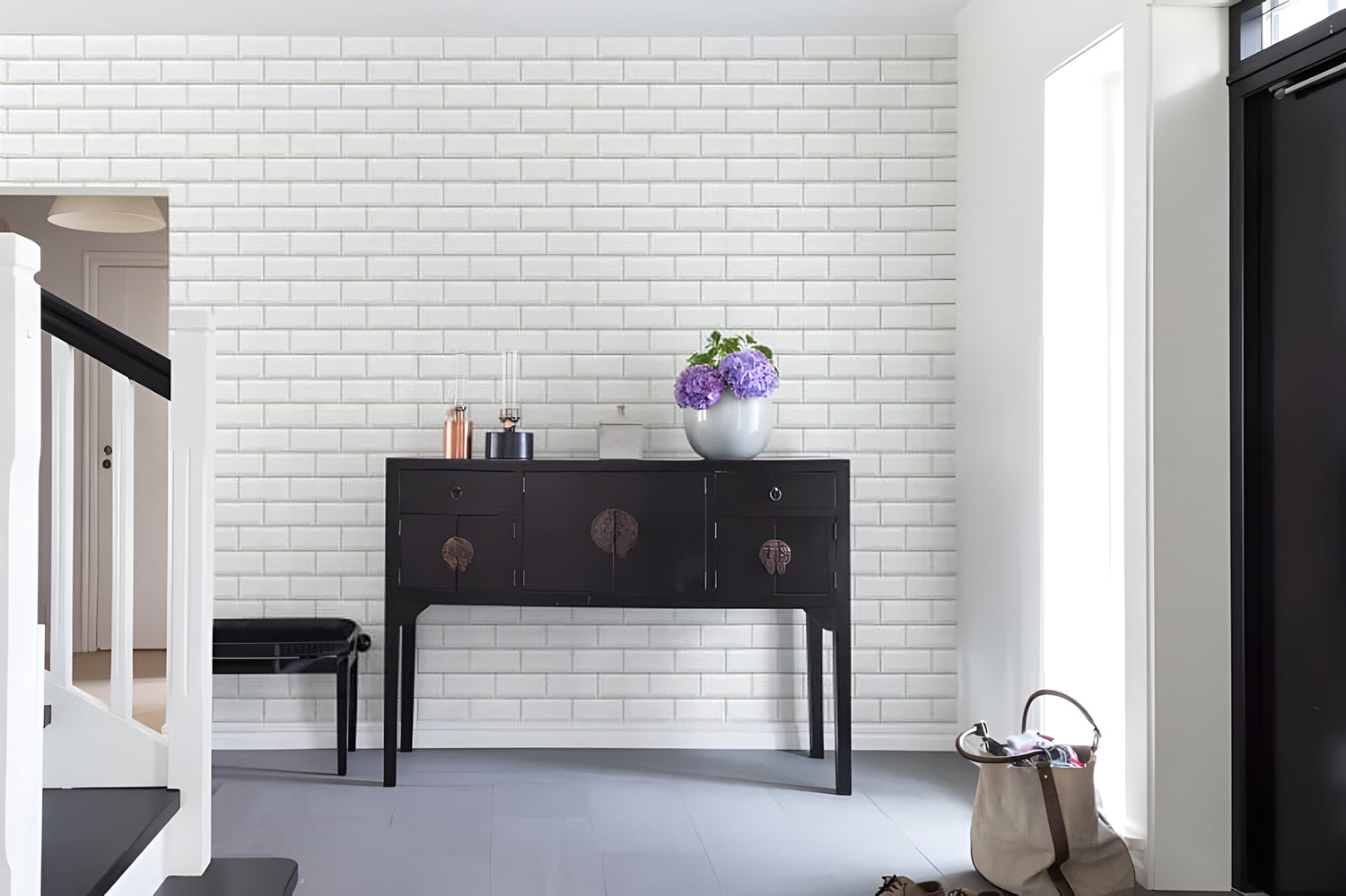 Subway Tiles wallpaper providing a crisp, welcoming entryway
