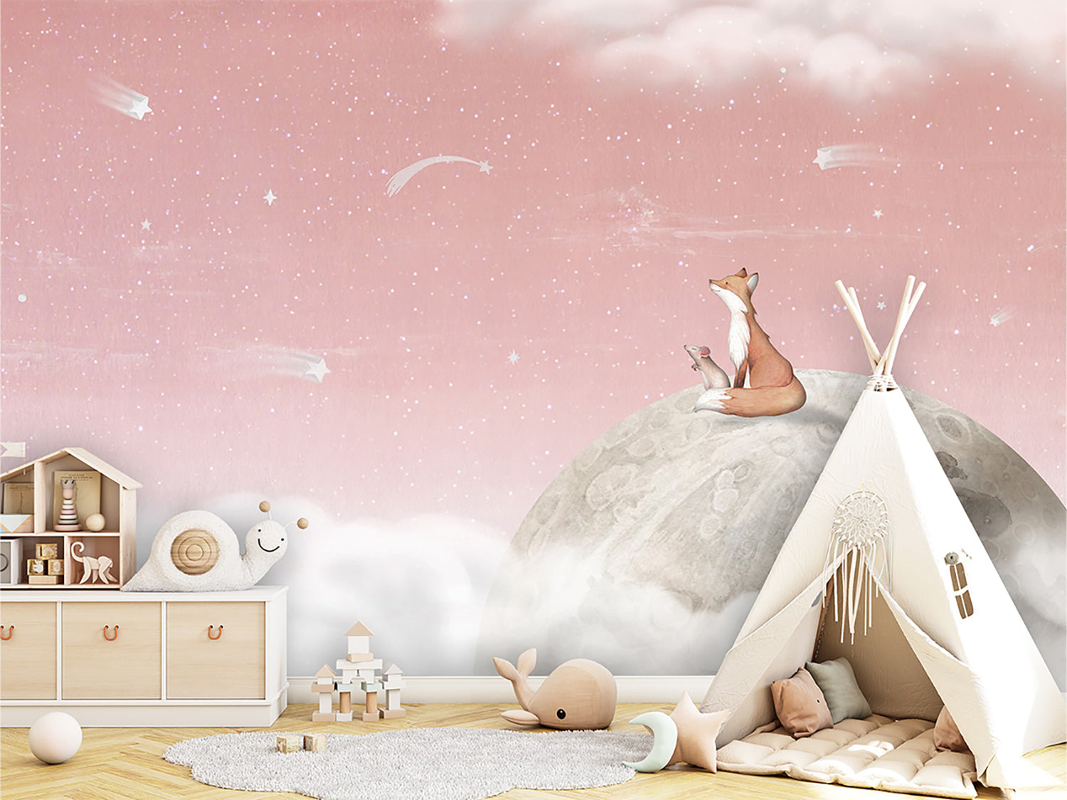 Fox on the Moon, Mural Wallpaper with moonlit scene