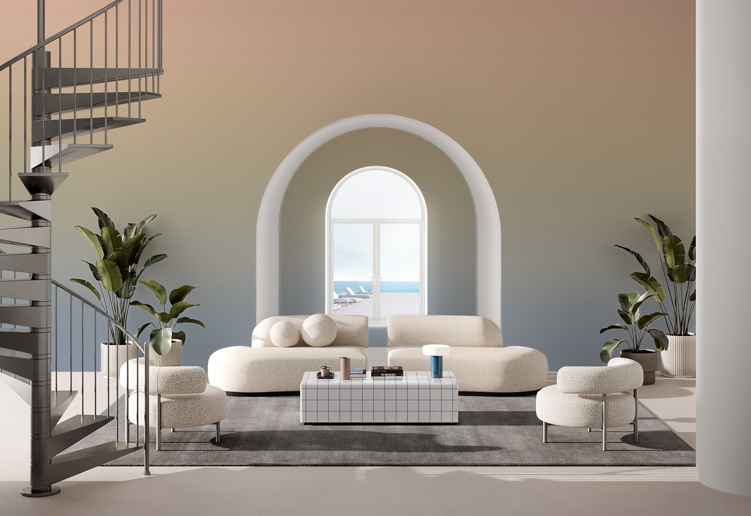 Wallpaper mural living room with soft ombre gradient effect