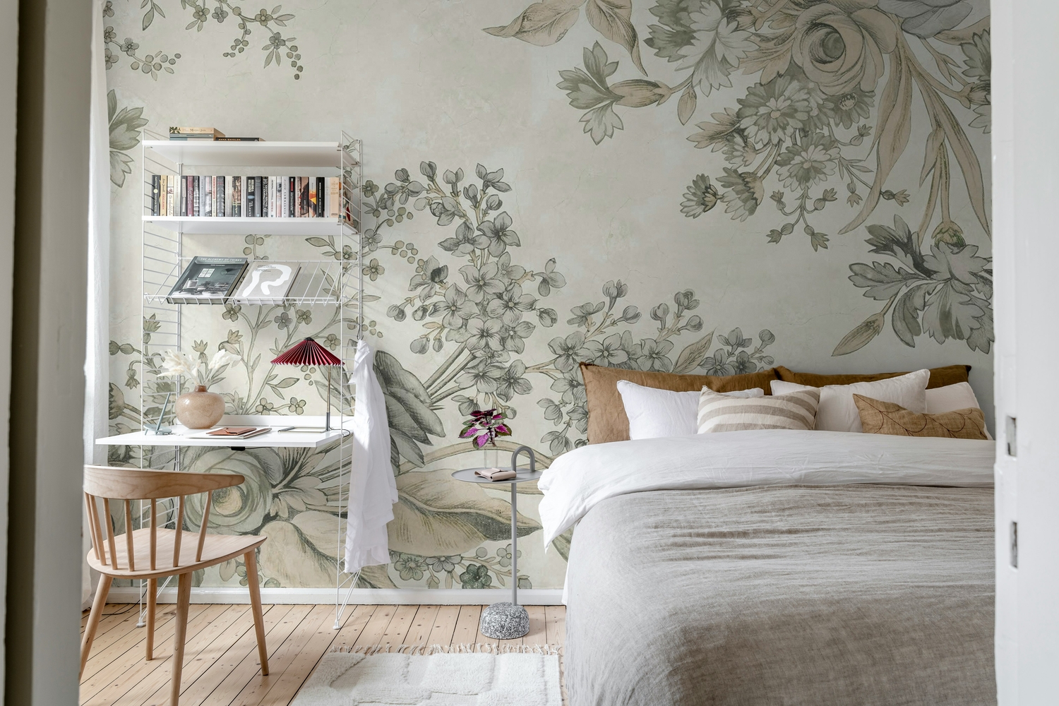 floral mural wallpaper in hdb master bedroom