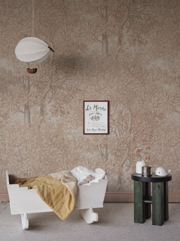 Charles Botanical Pattern Wallpaper — soft blush pink wallpaper for girls with delicate botanical pattern
