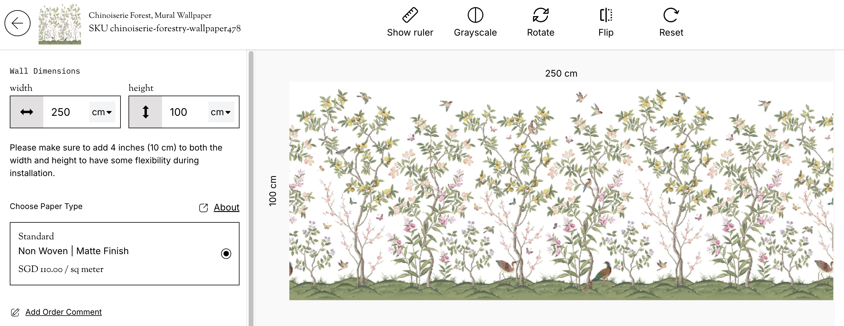 Wallpaper visualiser Chinoiserie Forest Mural Wallpaper
