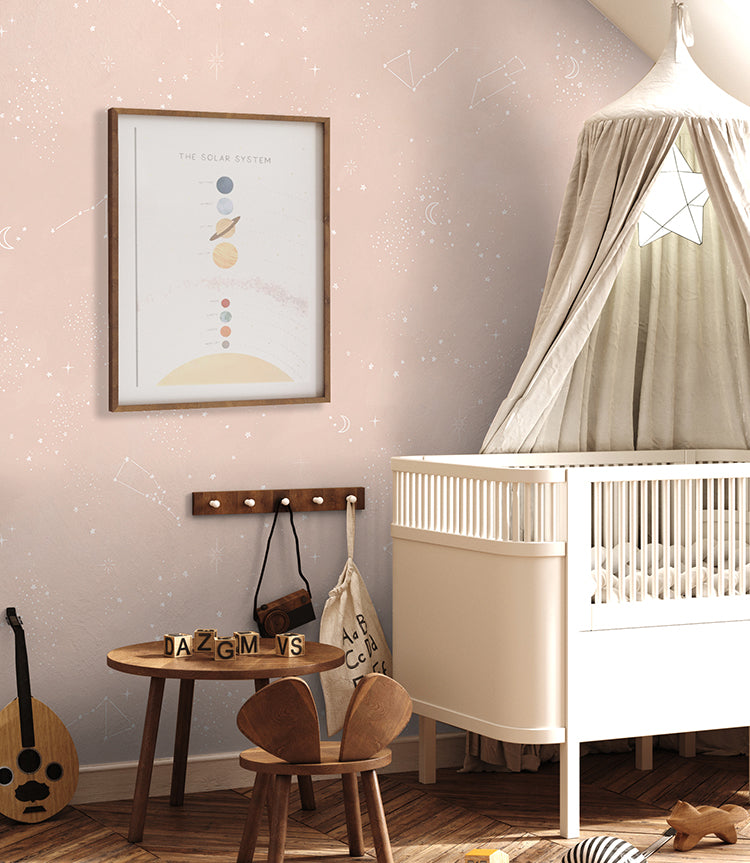 Chalk Stars Pastel Pattern Blush Pink Wallpaper in Baby Room