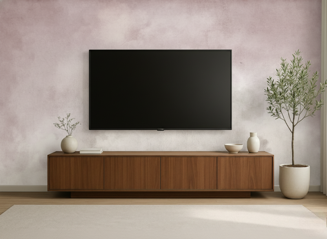 Vintage cloud mural wallpaper for soft and calming TV feature wall
