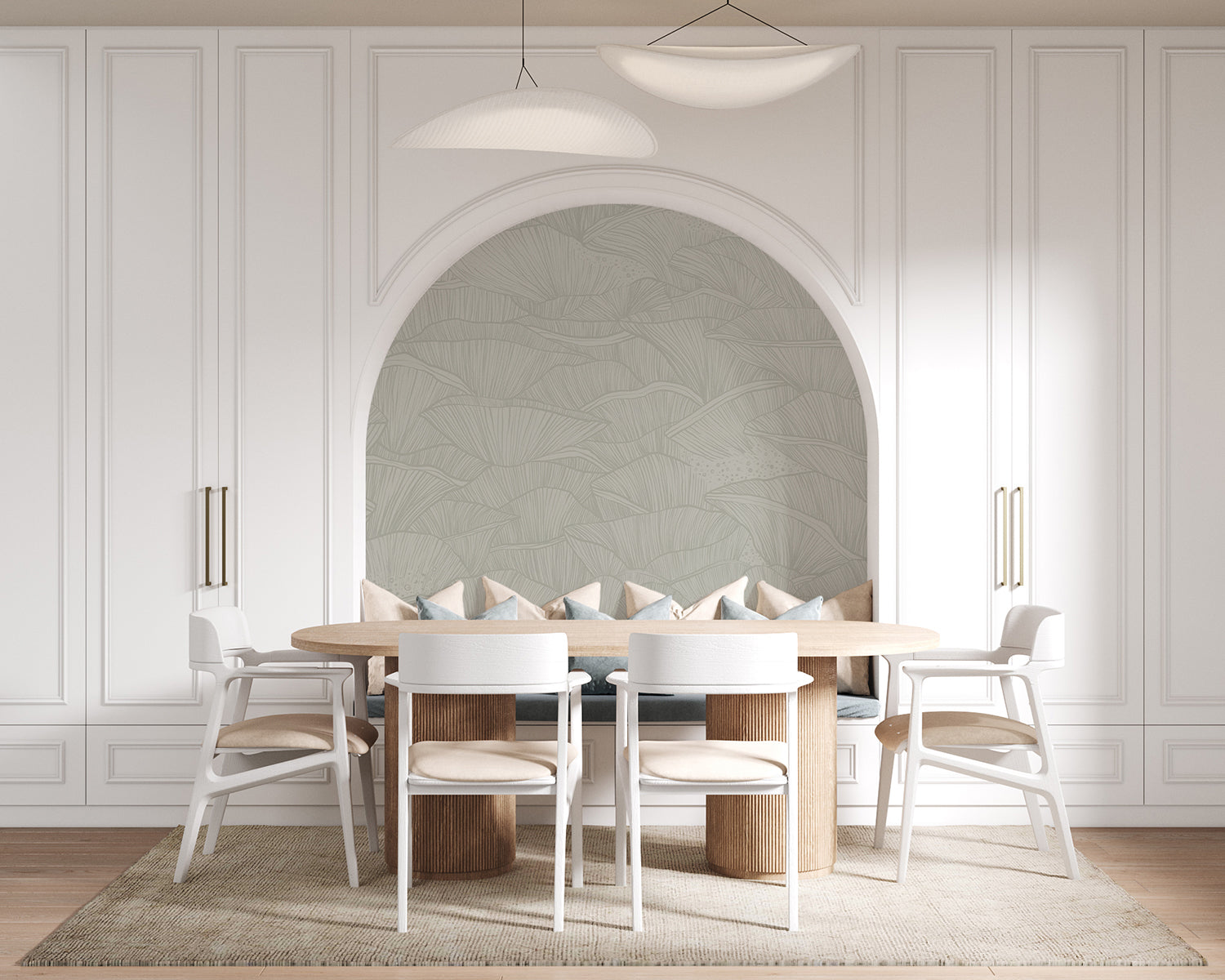 Vintage botanical wallpaper with soft ripple pattern inspired by natural water movement