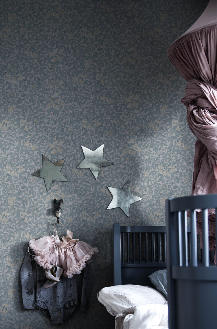 Linnea Floral Pattern Wallpaper featuring soft blue wildflowers