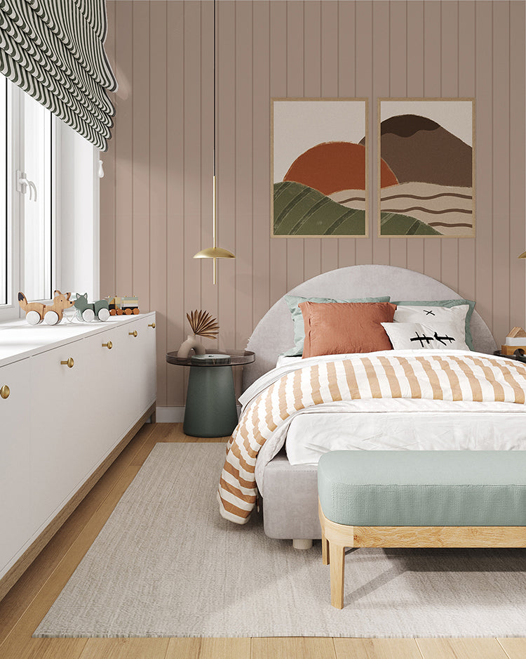Kids room beige striped wallpaper