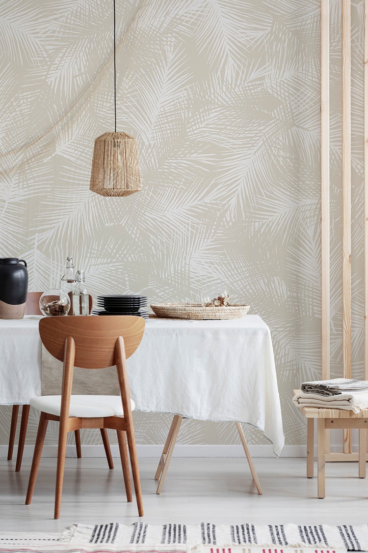 Lilo Fern tropical plant wallpaper in dining room setting