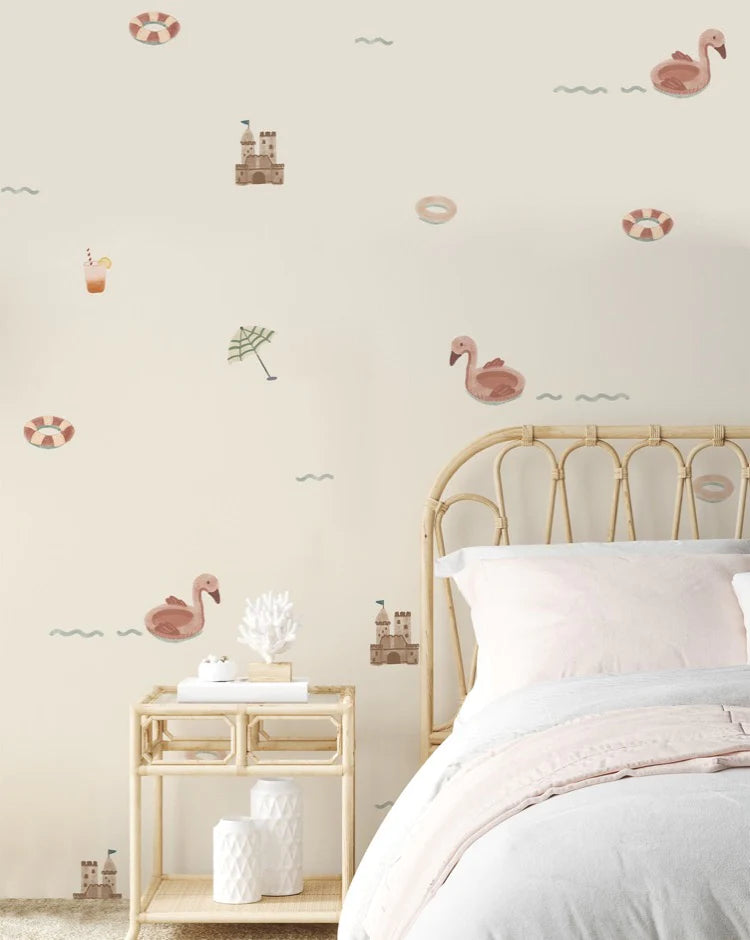 Mini Beach Day Wallpaper for kids bedroom.